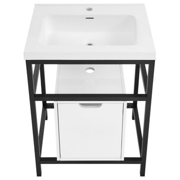 Ivy 24" Freestanding Bathroom Vanity in Glossy White with Matte Black Frame
