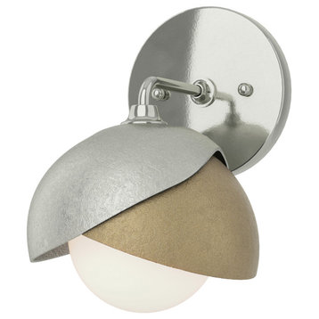 Brooklyn 1-Light Double Shade Bath Sconce, Sterling, Soft Gold, Opal Glass