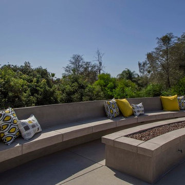 Concrete bench and fire pit