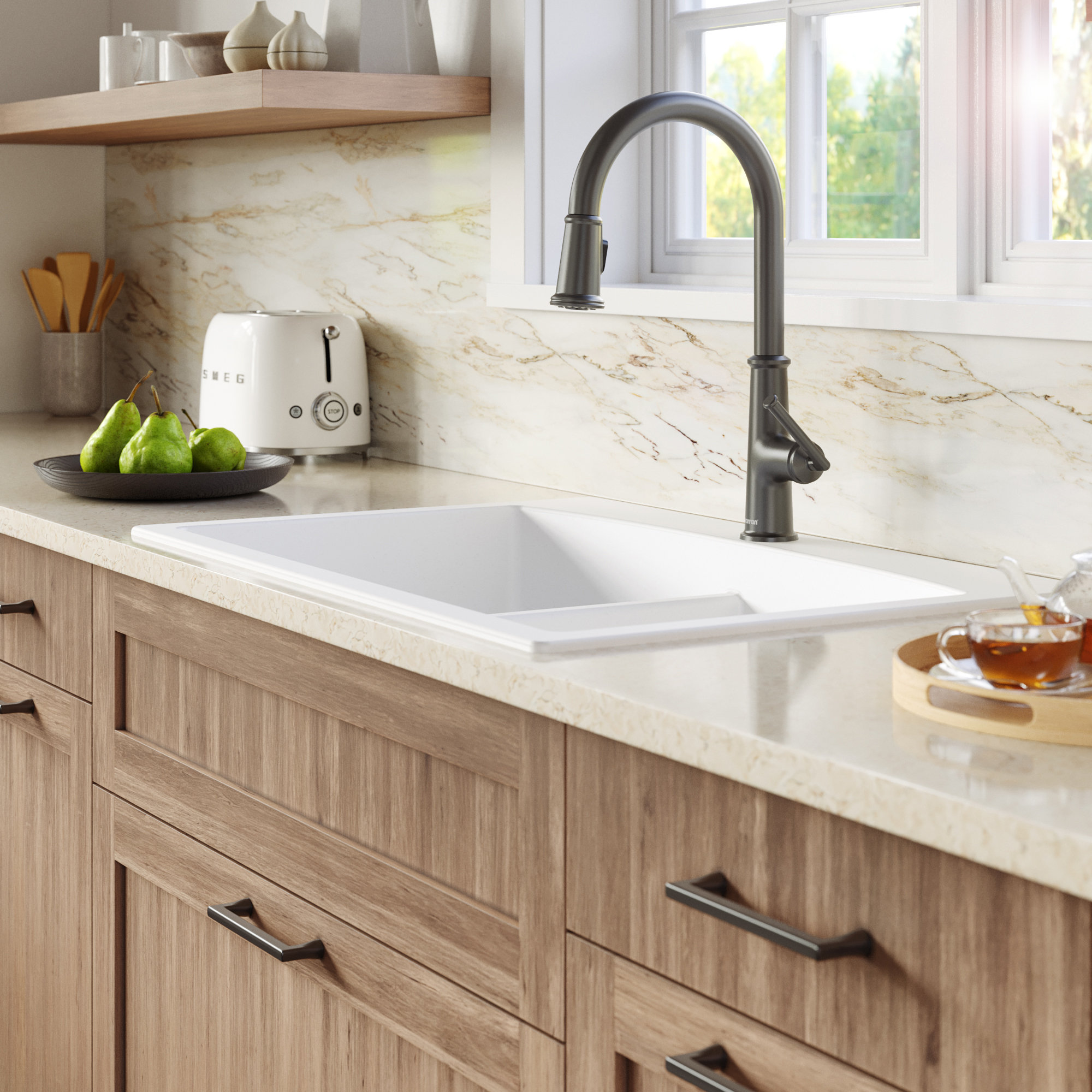 Karran KKF330 1-Handle Pull Down Dual Function Sprayer Faucet, Gunmetal Grey