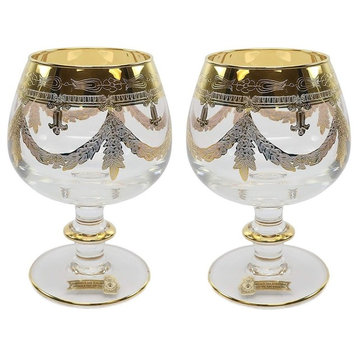 Interglass Italy 2pc Luxury Crystal Glasses, Vintage Design Gold-Plated (Cognac)