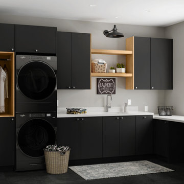 Black, White, and Scandinavian Laundry Room