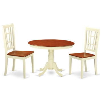 3-Piece Set, A Round Small Table, 2 Wood Chairs, Buttermilk/Cherry .