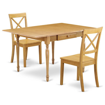 3-Piece Sets-Kitchen Table, 2 Dining Chairs, Wooden, Drop Leaf Table, Oak