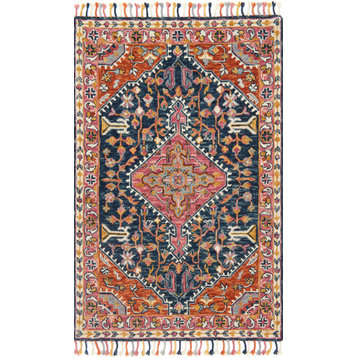 Navy Multi-Colored 100% Wool Hooked Zharah Area Rug by Loloi, 3'6"x5'6"