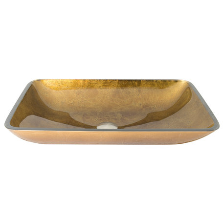 VIGO Donatello 22"L x 14"W x 5"H Glass Rectangula Vessel Bathroom Sink in Copper