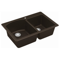 Karran Drop-In Quartz 33" 1-Hole 60/40 Double Bowl Kitchen Sink, Brown