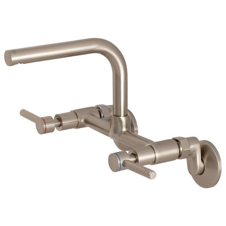 Kingston 8" Adjustable Center Wall Mount Kitchen Faucet, Brushed Nickel