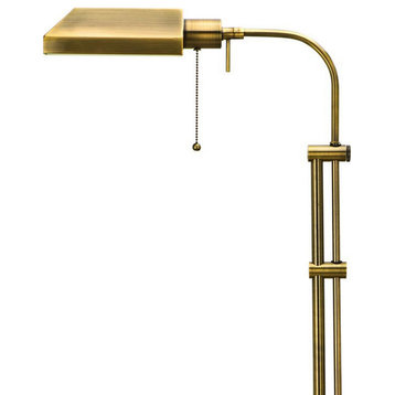 Metal Rectangular Floor Lamp With Adjustable Pole, Gold