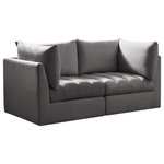 Meridian Furniture - Jacob Velvet Upholstered 2-Piece Modular Sofa, Grey - Create the ideal seating arrangement for your space when you pick and choose the elements you like mostincluding this Jacob velvet modular sofa. Mix and match items in the Jacob collection to bring your living space or family room together with a personalized slant. Soft grey velvet upholstery is soft and welcoming to the touch, adding a luxurious feel to everyday seating. Deep channel tufting adds to the piece's durability, and latches underneath the unit make it easy to attach to other pieces in the collection.