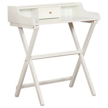 Linon Cade Wood Folding Desk with Small Drawer in White Finish