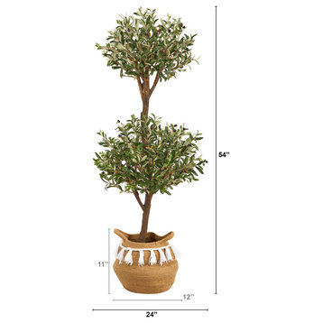 4.5ft. Artificial Olive Double Topiary Tree With Handmade Basket With Tassels
