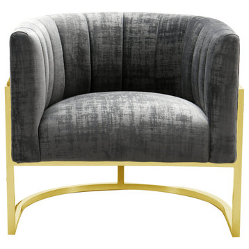 Magnolia Slub Grey Chair with Gold Base - Grey
