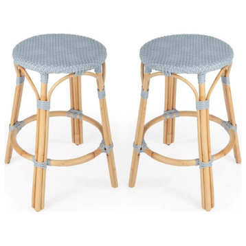 Home Square 2 Piece Rattan Counter Stool Set in Twilight Blue