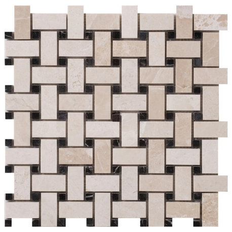 Vanilla Beige Basketweave Pattern 12"x12" Marble Mosaic Tile (10 sqft per box)