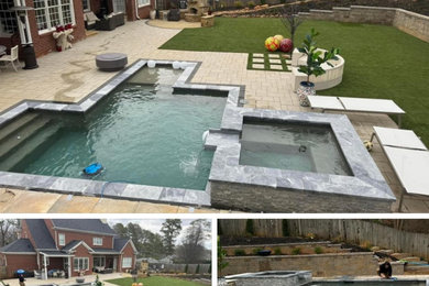 Pool landscaping - small modern backyard concrete paver and rectangular natural pool landscaping idea in Atlanta