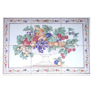 Fruit Kiln Fired Ceramic Tile Mural Backsplash Grapes Apples, 6-Piece ...