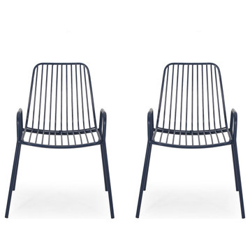 Ashley Outdoor Modern Iron Club Chair, Set of 2, Navy Blue