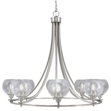 Paramount 8-Light Chandelier, Brushed Nickel, 5.75" Clear Bubble Glass