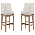 OSP Home Furnishings - Rowan 2-Pack Swivel Barstool in Linen with Medium Oak legs, Linen/Medium Oak - Create the ideal casual dining experience with our premium upholstered swivel barstools. Curved back with thick channel-tufting and padded seat with 360? swivel action provides the ultimate conversational exchange. Sold as a convenient 2-Pack, position a pair at your high-counter and start enjoying your new favorite morning spot to drink your coffee, or unwind after work. Solid wood leg with metal footrest kickplate adds style and durability. Simple assembly required.