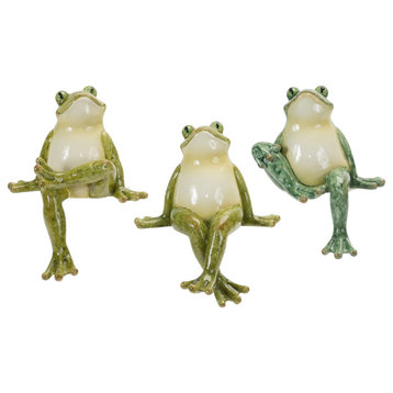 Frog Shelf Sitters, 3-Piece Set, 4"H Resin