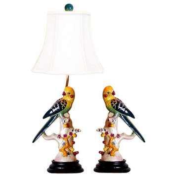 2-Piece Multi Color Yellow and Green Colored Bird Table Lamp