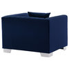 Cambridge Contemporary Sofa Chair, Brushed Stainless Steel, Blue Velvet