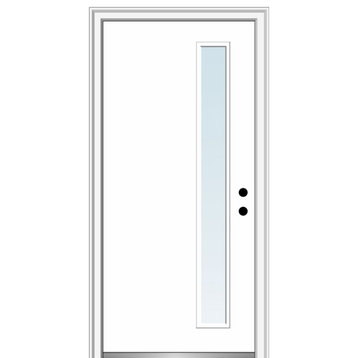 30"x80" 1 Lite Clear Left-Hand Inswing Primed Fiberglass Door, 6-9/16"