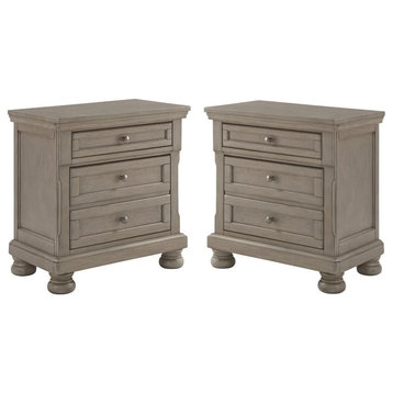 Home Square 3 Drawer Wood Nightstand Set in Light Gray (Set of 2)