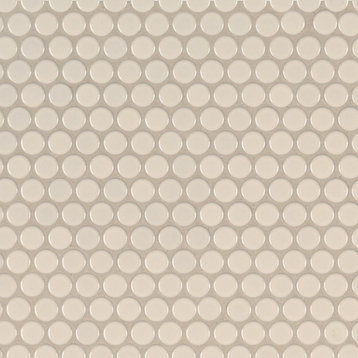 Almond Glossy Penny Round Porcelain Mosaic, 15 Sheets