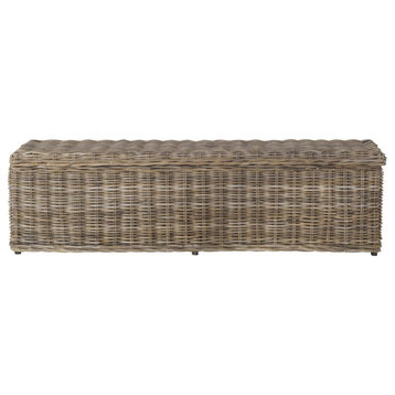 Madison Wicker Bench With Storage, Gray