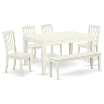 East West Furniture Weston 6-piece Wood Dining Set in Linen White