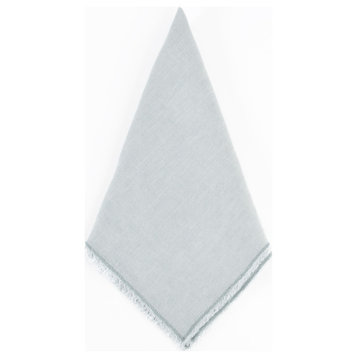 Fringed Design Stone Washed Linen Napkins, Set of 4, Blue-Gray, 20"