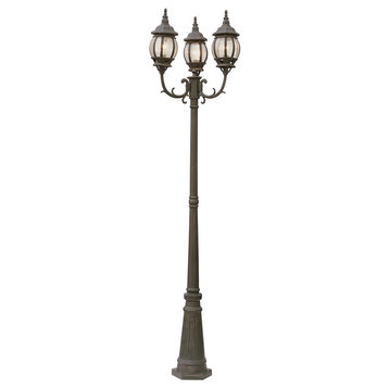 Parkway 3-Light Pole-Light, Rust With Clear Beveled