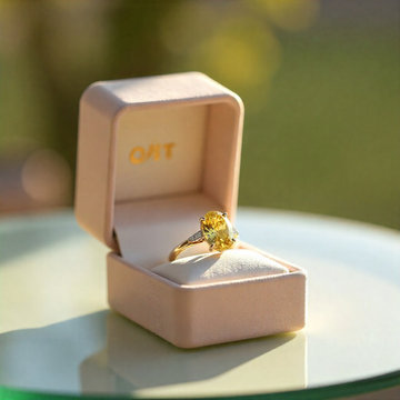 2.50ct Fancy Vivid Yellow Oval Cut Lab Grown Diamond Engagement Rings.