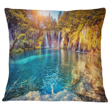Turquoise Water and Sunny Beams Landscape Photography Throw Pillow, 16"x16"
