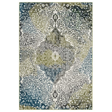 Safavieh Watercolor Collection WTC672 Rug, Ivory/Peacock Blue, 5'3" X 7'6"