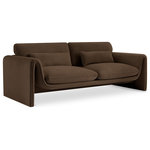 Meridian Furniture - Sloan Brown Velvet Fabric Sofa - Position this elegantly eye-grabbing Sloan velvet sofa wherever you need to inject sophistication and beauty into your room. This sofa features sumptuously appointed soft brown velvet that covers every inch of its softly padded arms, seat, and back cushions, ensuring total bliss while you read or watch TV. A wooden frame adds durability to the design, and the addition of a special matching pillow on the back adds to the chair's overall comfort factor.