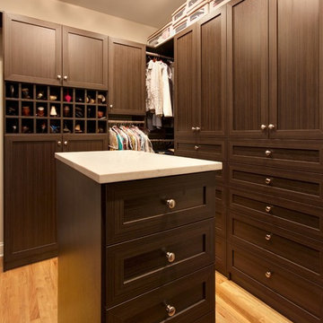 Custom Walk-In Closet w/ Island in Dark Chocolate wood finish