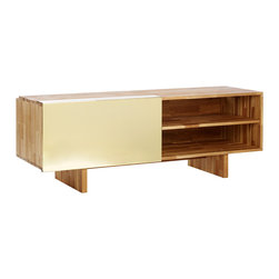 LAXseries Entertainment Shelf with polished brass cover panel - Entertainment Centers And Tv Stands
