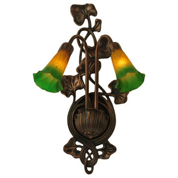 11W Amber/Green Pond Lily 2 LT Wall Sconce