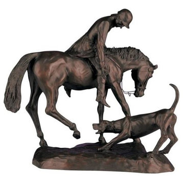 Sculpture EQUESTRIAN Lodge Fox Hunt Huntsman with Hounds Copper Resin