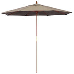 March Products - 7.5' Wood Umbrella, Taupe - The classic look of a traditional wood market umbrella by California Umbrella is captured by the MARE design series.  The hallmark of the MARE series is the beautiful 100% marenti wood pole and rib system. The dark stained finish over a traditional marenti wood is perfect for outdoor dining rooms and poolside d-cor. The deluxe push lift system ensures a long lasting shade experience that commercial customers demand. This umbrella also features Sunbrella fabrics, which are built on a foundation of solution-dyed acrylic yarn, the most resilient and solid material for prolonged sun exposure, to offer even longer color retention rating than competing material sources.