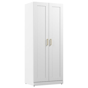 Bowery Hill 30W Tall Storage Cabinet with Doors in White - Engineered Wood