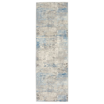 Nourison Solace 2'3" x 7'3" Ivory/Grey/Blue Modern Indoor Area Rug