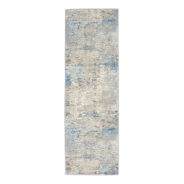 Nourison Solace Contemporary Area Rug, Ivory/Gray/Blue, 2'3"x7'3"