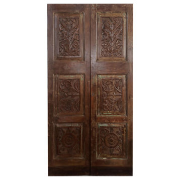 Consigned Pair Of Rustic Barndoors, Vintage Carved Doors, Sliding Barn Door