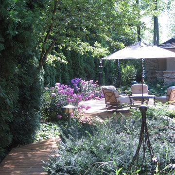 Arborvitae and Japanese yew act as foils for the perennial color