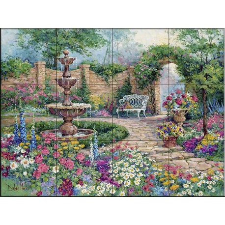 Tile Mural, Tranquil Garden by Barbara Mock