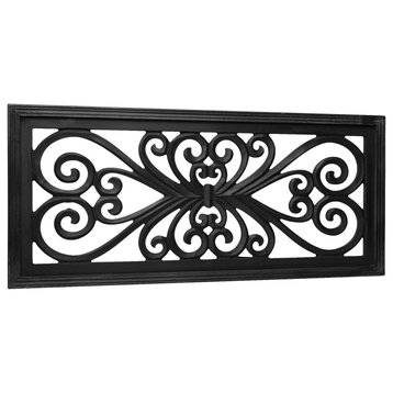 American Art Decor Hand-Carved Floral Wood Panel and Wall Decor, Black